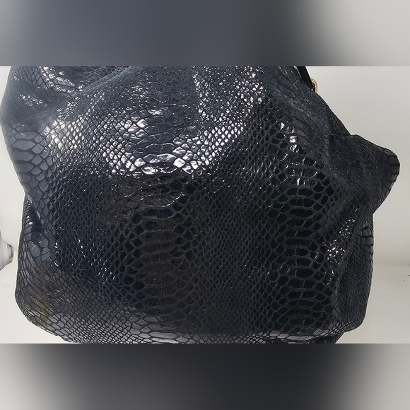 **$OLD*Michael Kors Lilly Black Snakeskin Print Leather Slouchy Hobo Shoulderbag - Picture 5 of 15